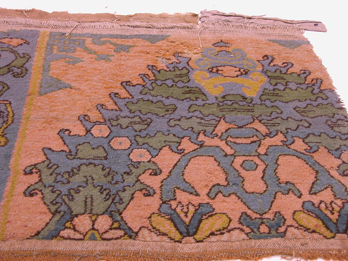 Carpet Fragment, Wool (warp, weft and pile); single-warp (Spanish) knotted pile