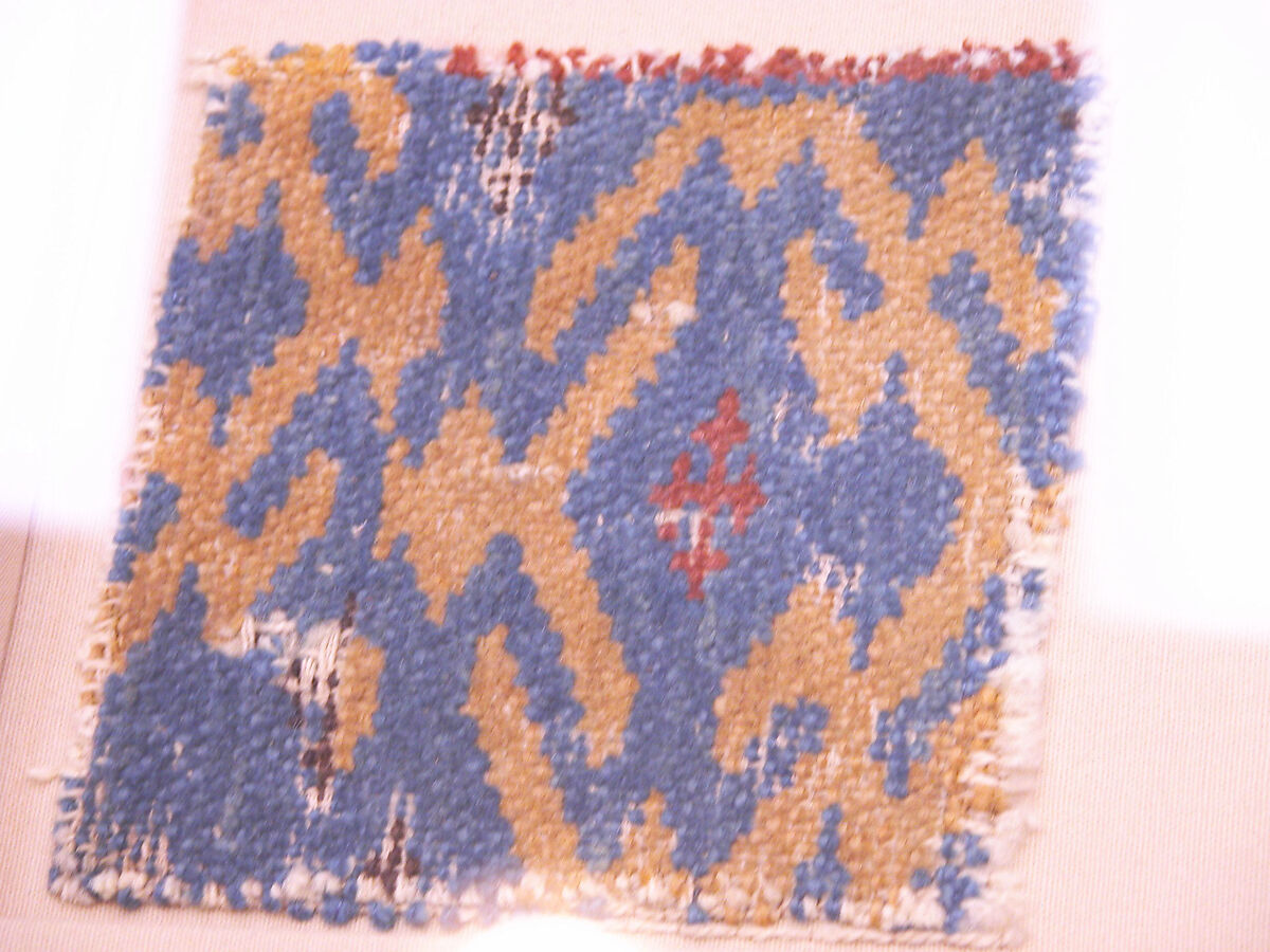 Joined Carpet Fragments, Wool (warp, weft and pile); single-warp (Spanish) knotted pile