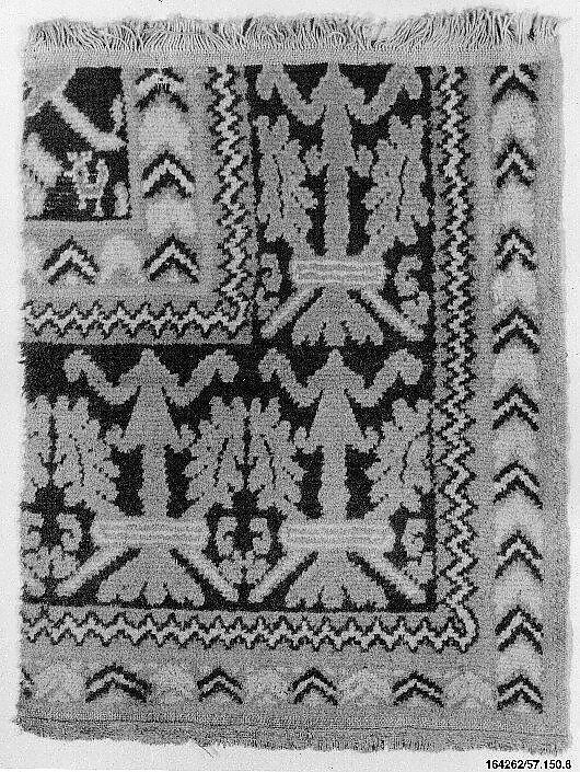 Carpet Fragment, Wool (warp, weft and pile); single-warp (Spanish) knotted pile