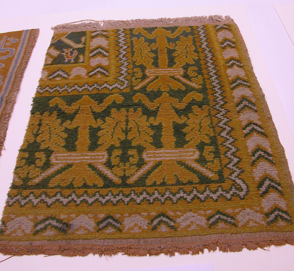 Carpet Fragment, Wool (warp, weft and pile); single-warp (Spanish) knotted pile