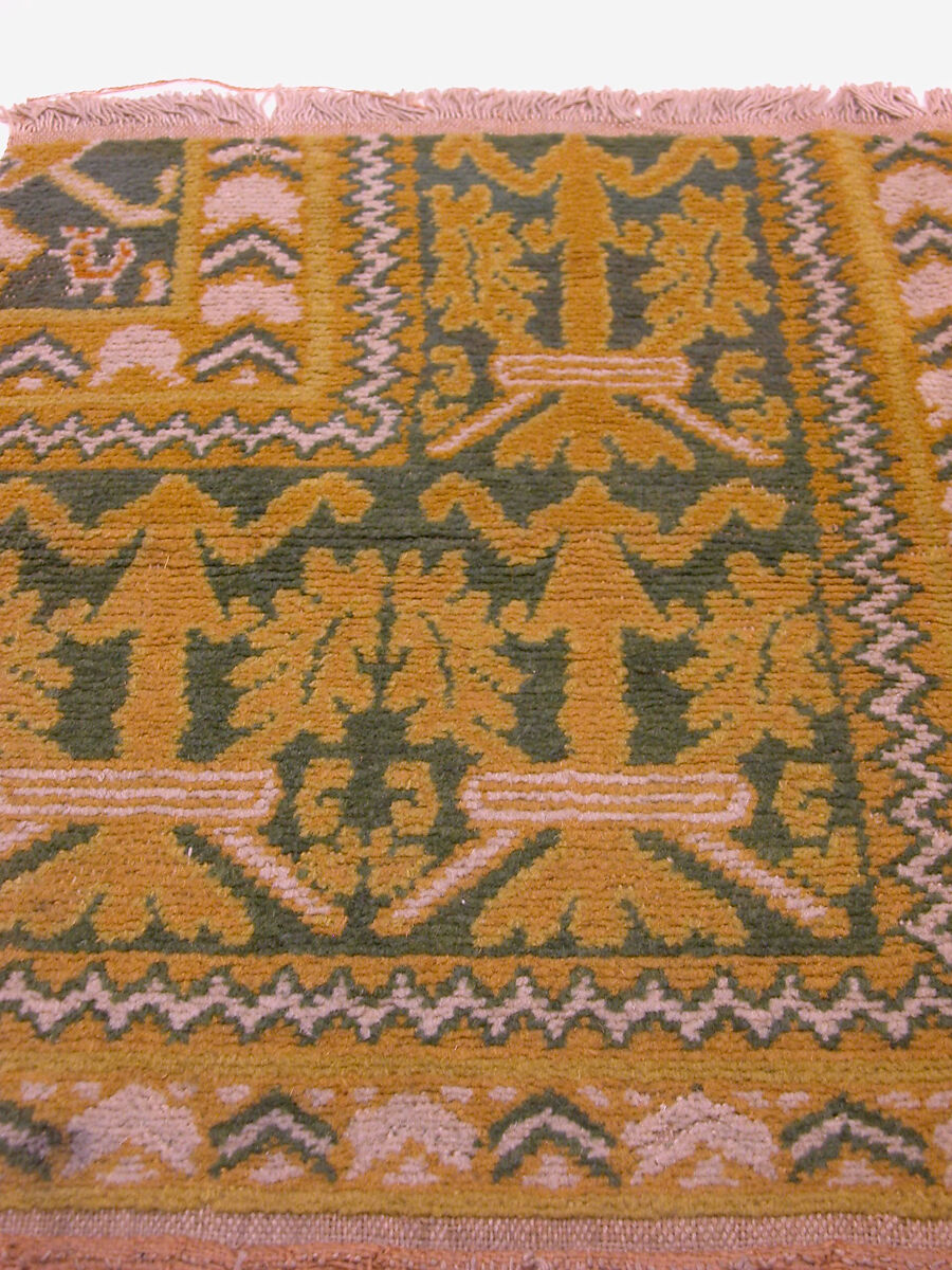 Carpet Fragment, Wool (warp, weft and pile); single-warp (Spanish) knotted pile