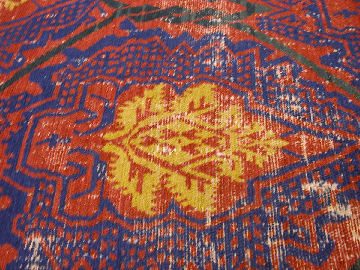 Joined Carpet Fragments, Wool (warp, weft and pile); single-warp (Spanish) knotted pile