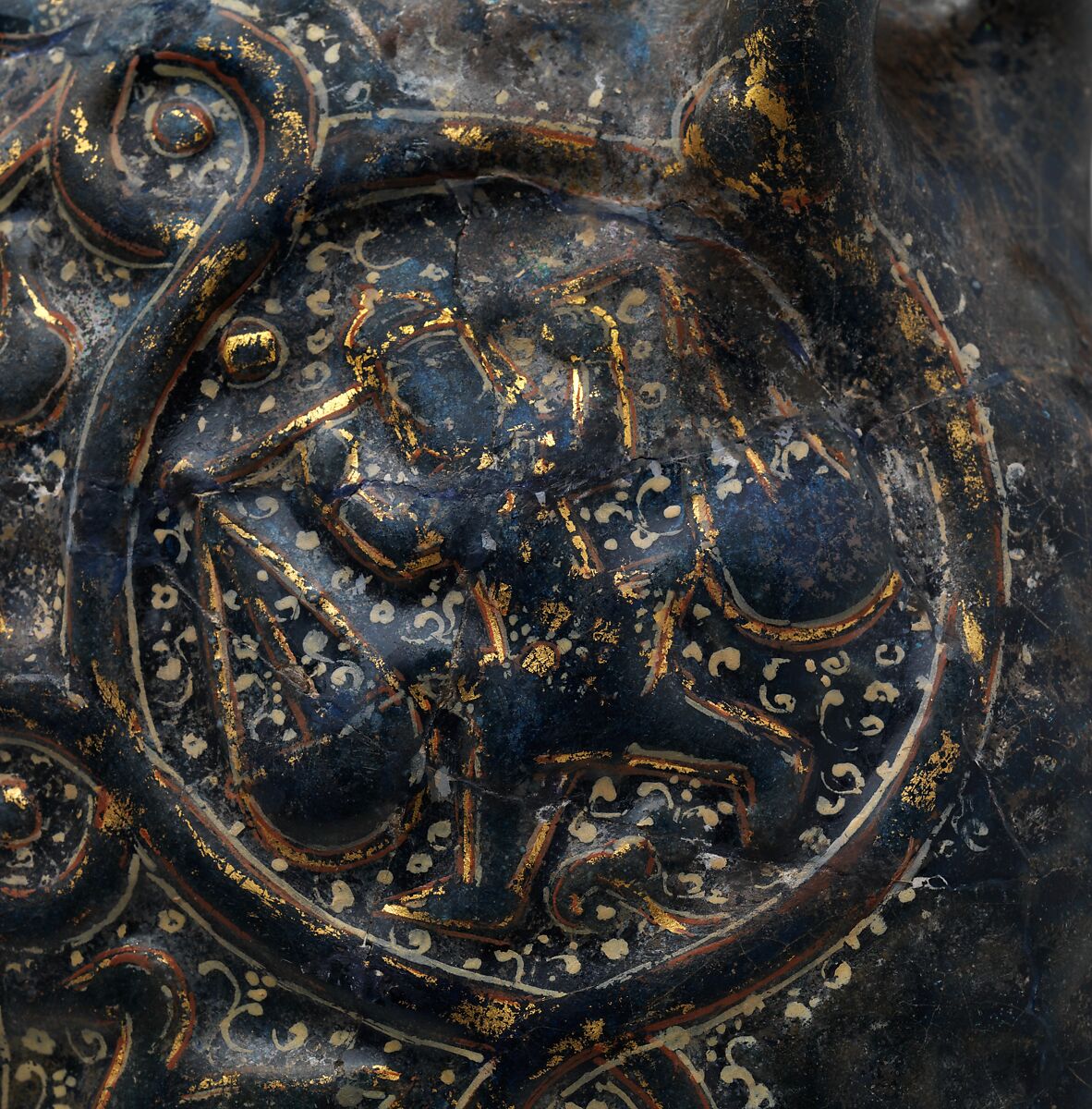 Flask with Zodiac Medallions, Stonepaste; molded, blue-glazed, overpainted, and gilded