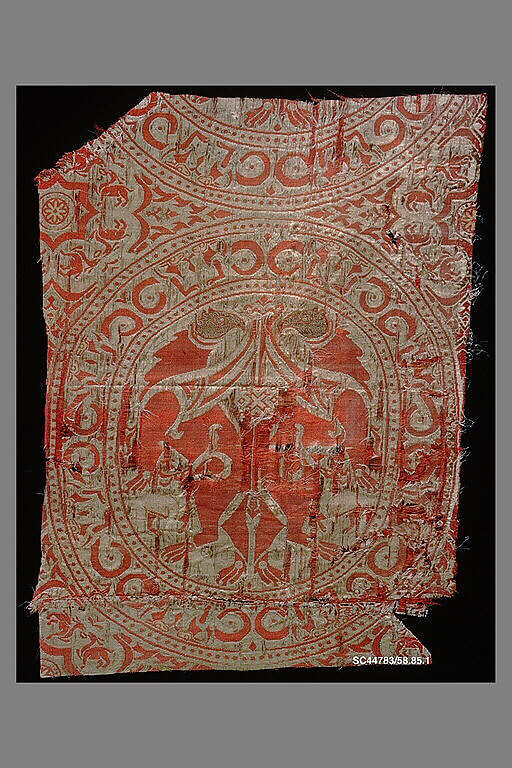 Textile Fragment from the Shrine of San Librada, Sigüenza Cathedral, Spain, Silk, metal wrapped thread; lampas