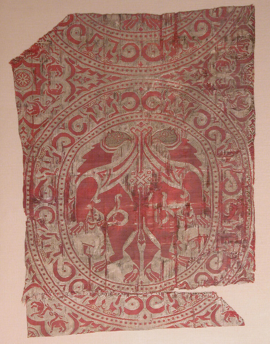 Textile Fragment from the Shrine of San Librada, Sigüenza Cathedral, Spain, Silk, metal wrapped thread; lampas