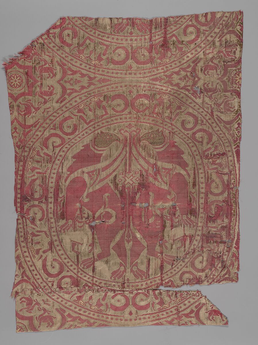 Textile Fragment from the Shrine of San Librada, Sigüenza Cathedral, Spain, Silk, metal wrapped thread; lampas