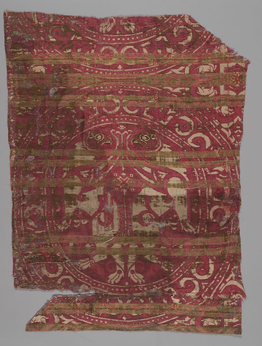 Textile Fragment from the Shrine of San Librada, Sigüenza Cathedral, Spain, Silk, metal wrapped thread; lampas