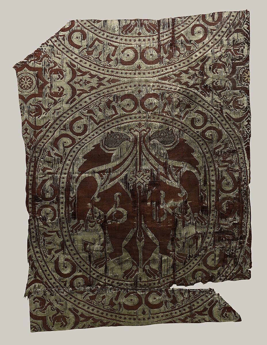 Textile Fragment from the Shrine of San Librada, Sigüenza Cathedral, Spain, Silk, metal wrapped thread; lampas