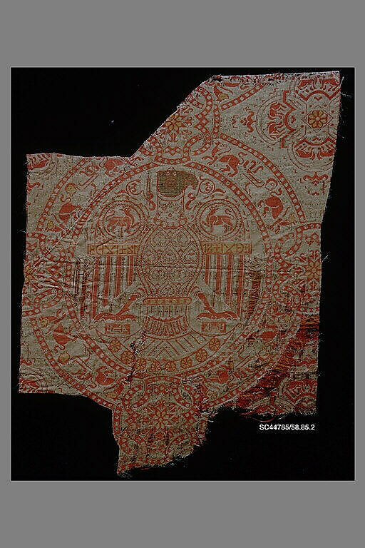Textile Fragment from the Shrine of San Librada, Sigüenza Cathedral, Spain, Silk, metal wrapped thread; lampas