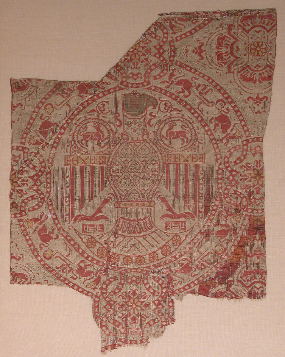 Textile Fragment from the Shrine of San Librada, Sigüenza Cathedral, Spain, Silk, metal wrapped thread; lampas