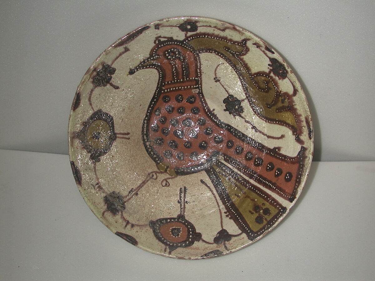 Bowl with Bird and Flowers, Earthenware; white slip with polychrome slip decoration under transparent glaze (Sari ware) 