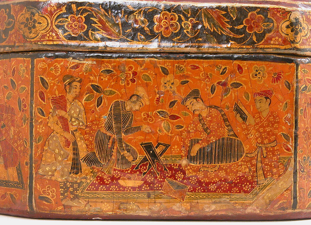 Box with Scenes of an Emperor Receiving Gifts, Papier-maché; painted and lacquered