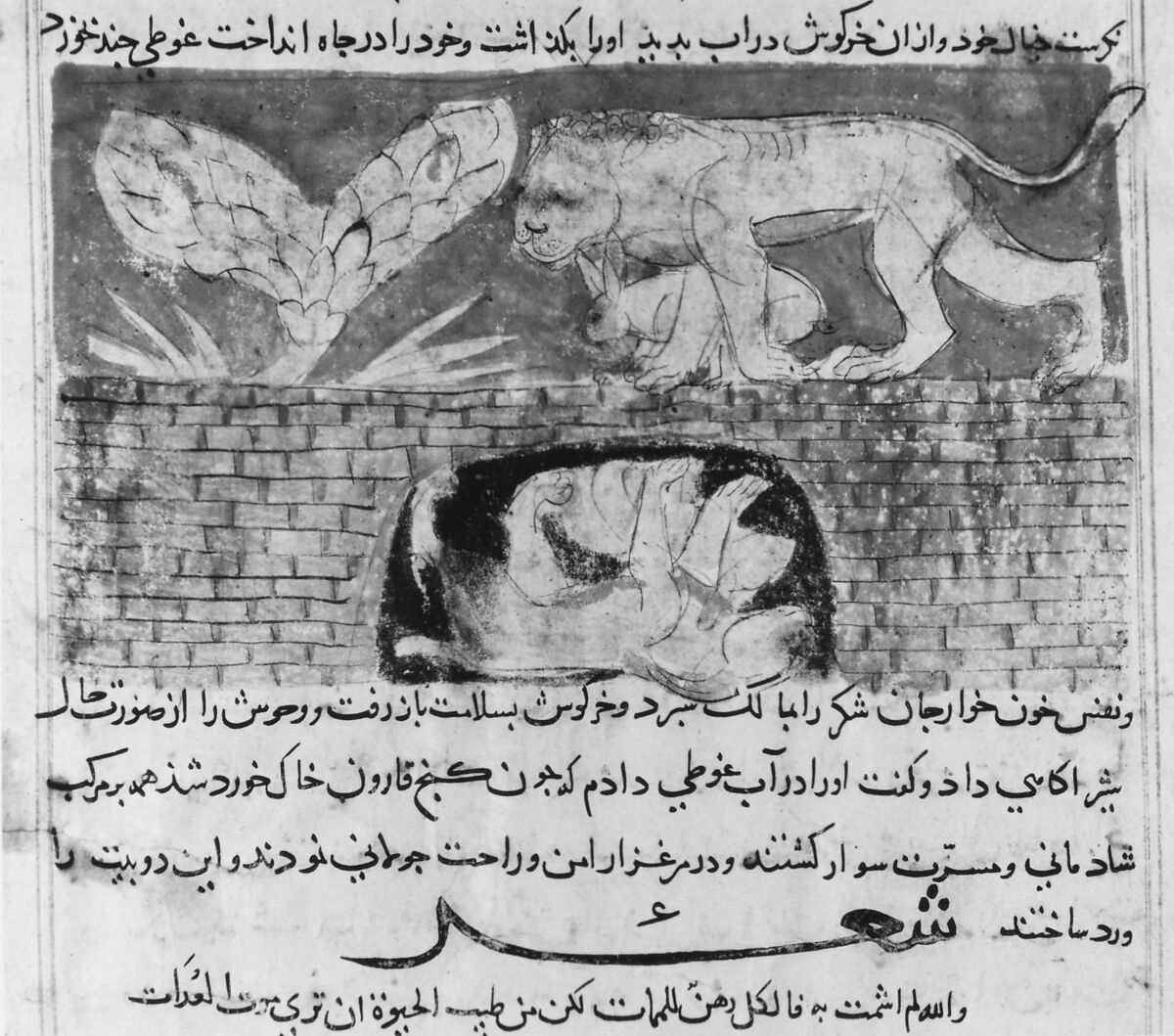 "Fable of the Lion and the Hare", Folio from a Kalila wa Dimna, Opaque watercolor and gold on paper