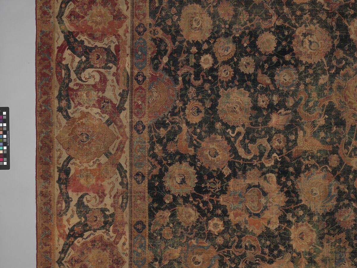 Carpet, Cotton (warp and weft), wool (pile); asymmetrically knotted pile