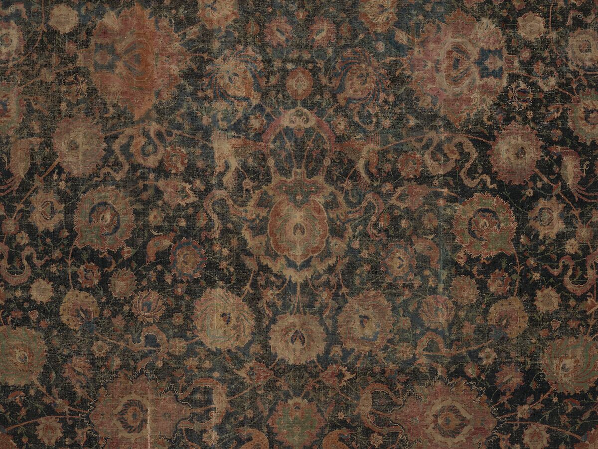 Carpet, Cotton (warp and weft), wool (pile); asymmetrically knotted pile