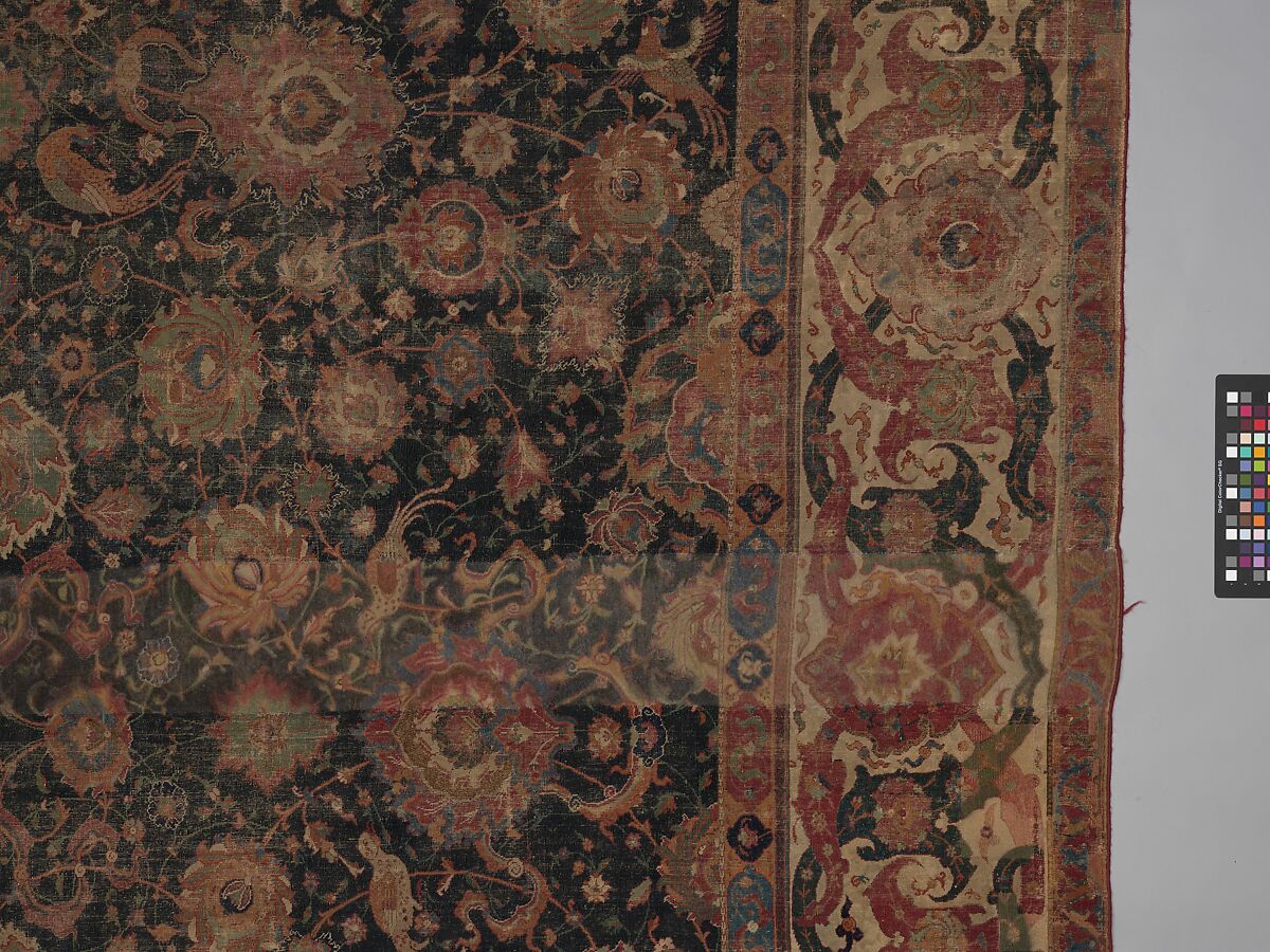 Carpet, Cotton (warp and weft), wool (pile); asymmetrically knotted pile