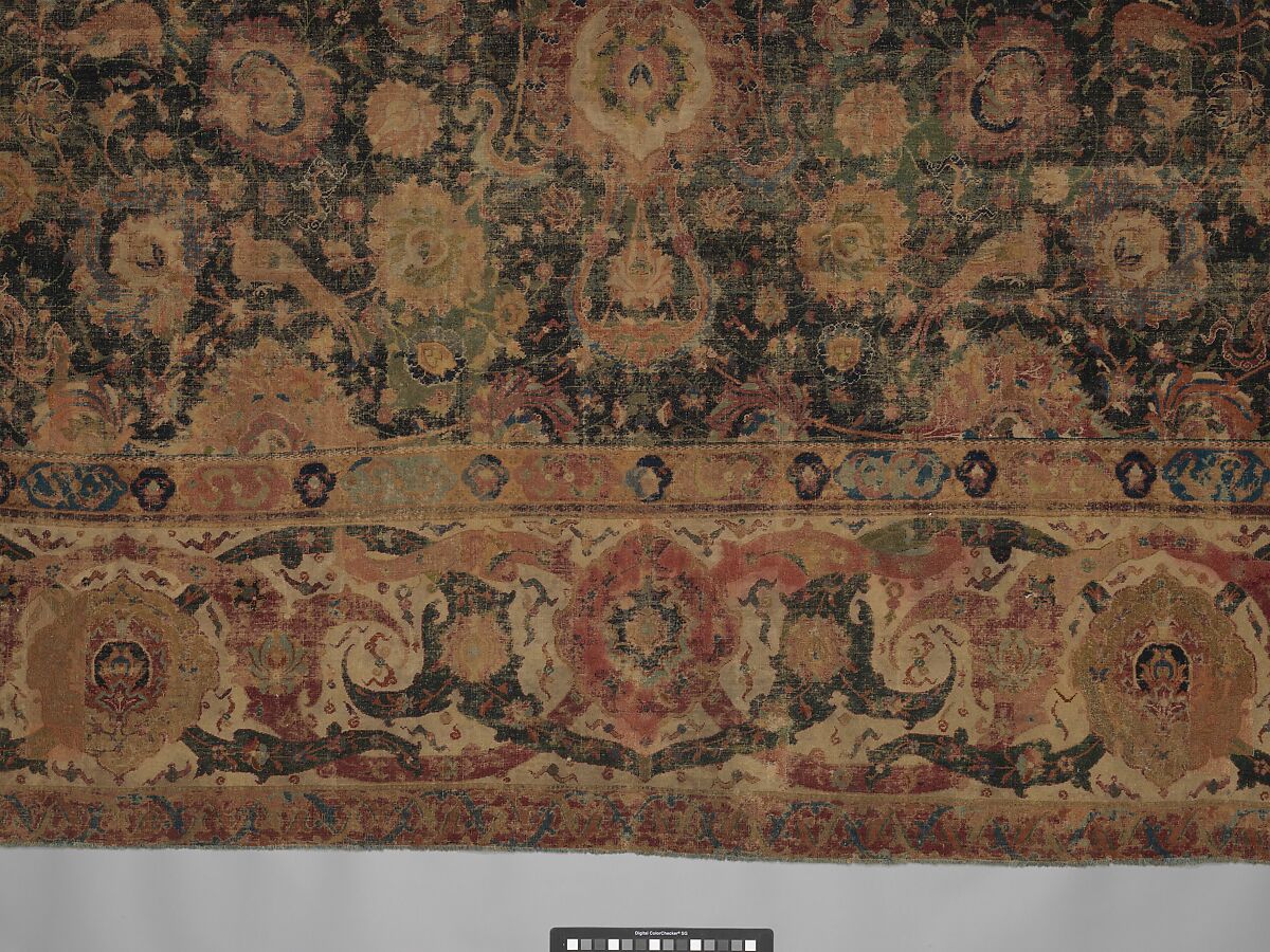 Carpet, Cotton (warp and weft), wool (pile); asymmetrically knotted pile