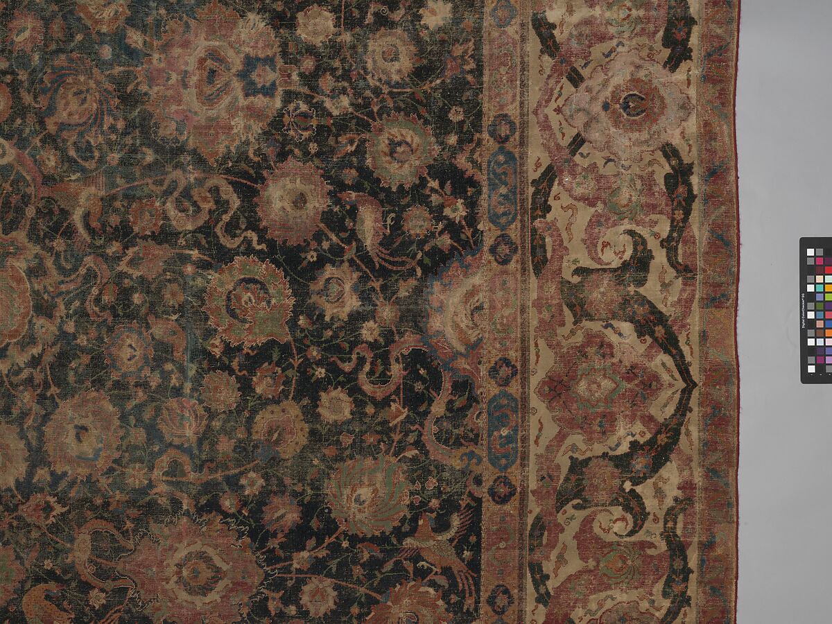 Carpet, Cotton (warp and weft), wool (pile); asymmetrically knotted pile