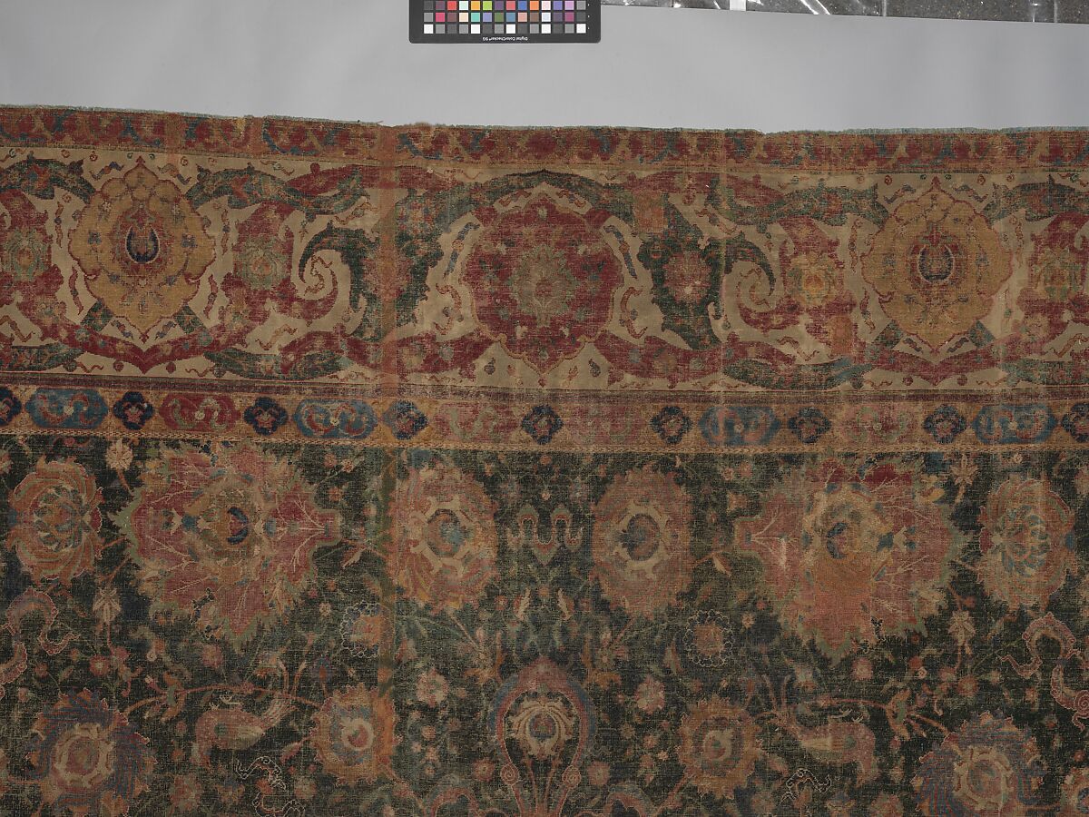 Carpet, Cotton (warp and weft), wool (pile); asymmetrically knotted pile