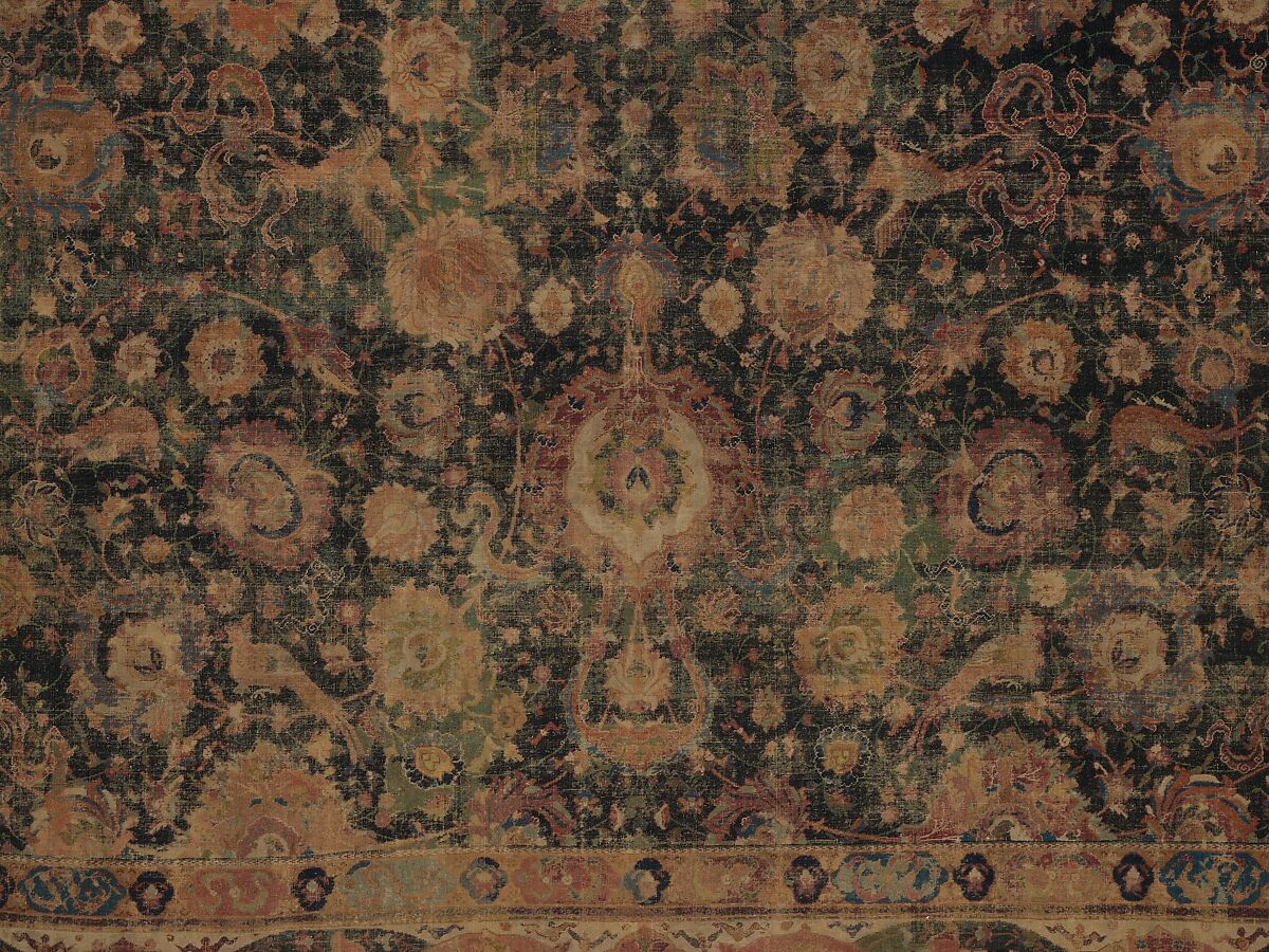 Carpet, Cotton (warp and weft), wool (pile); asymmetrically knotted pile