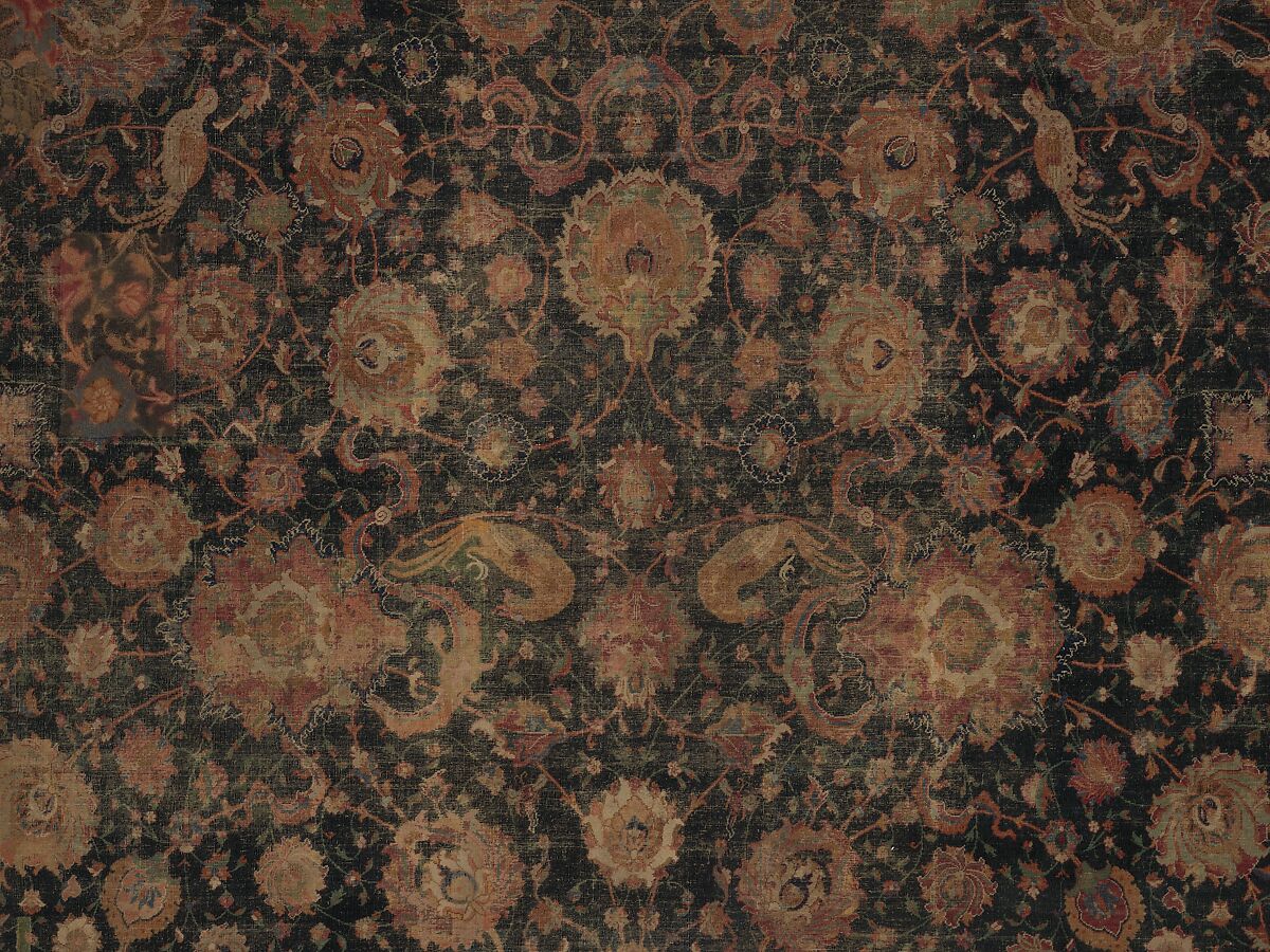 Carpet, Cotton (warp and weft), wool (pile); asymmetrically knotted pile