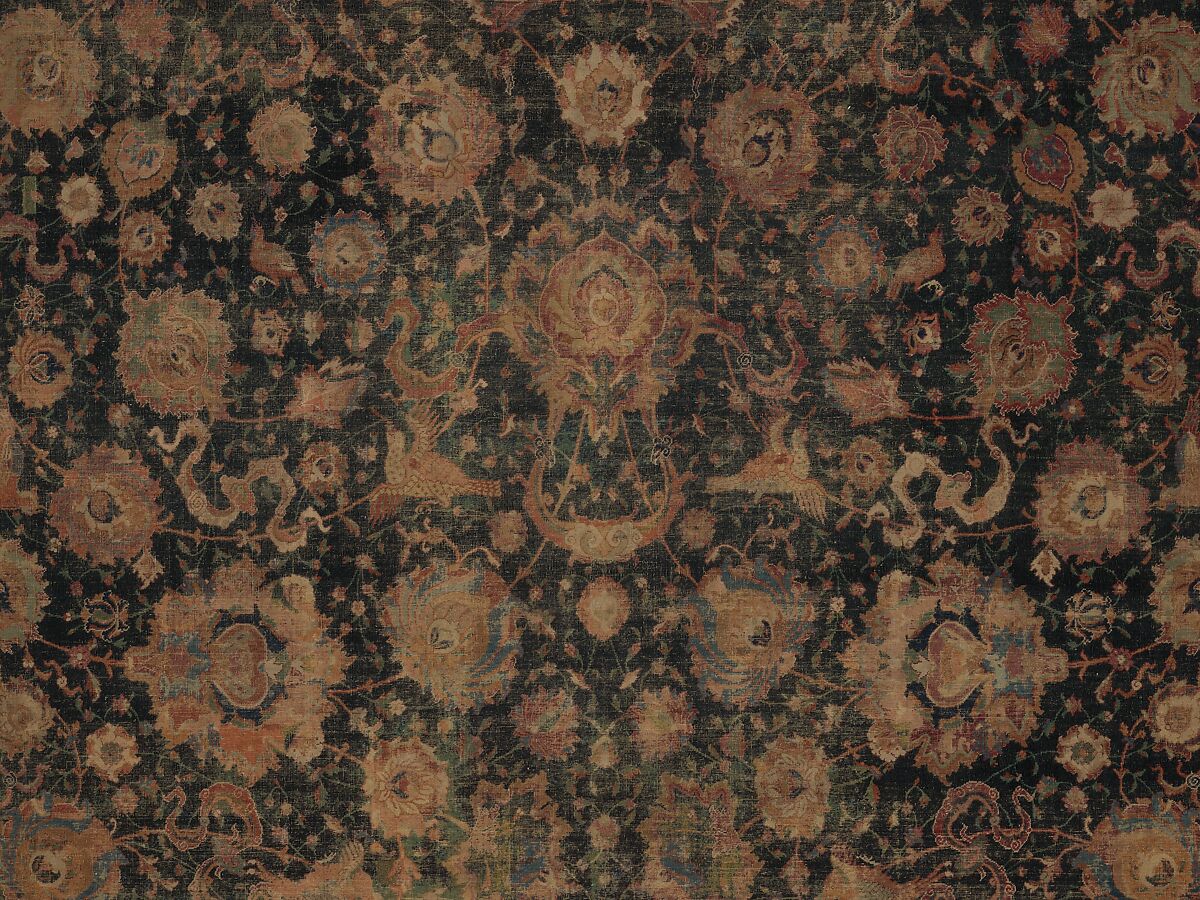 Carpet, Cotton (warp and weft), wool (pile); asymmetrically knotted pile