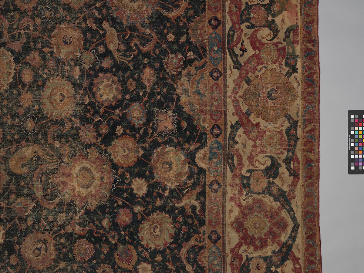 Carpet, Cotton (warp and weft), wool (pile); asymmetrically knotted pile