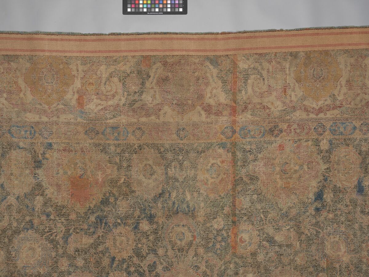 Carpet, Cotton (warp and weft), wool (pile); asymmetrically knotted pile