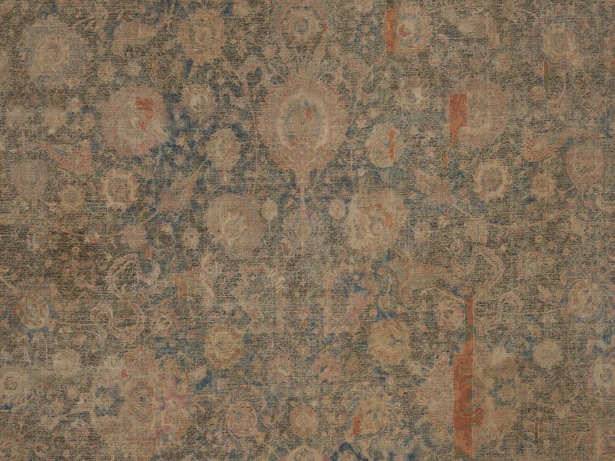 Carpet, Cotton (warp and weft), wool (pile); asymmetrically knotted pile