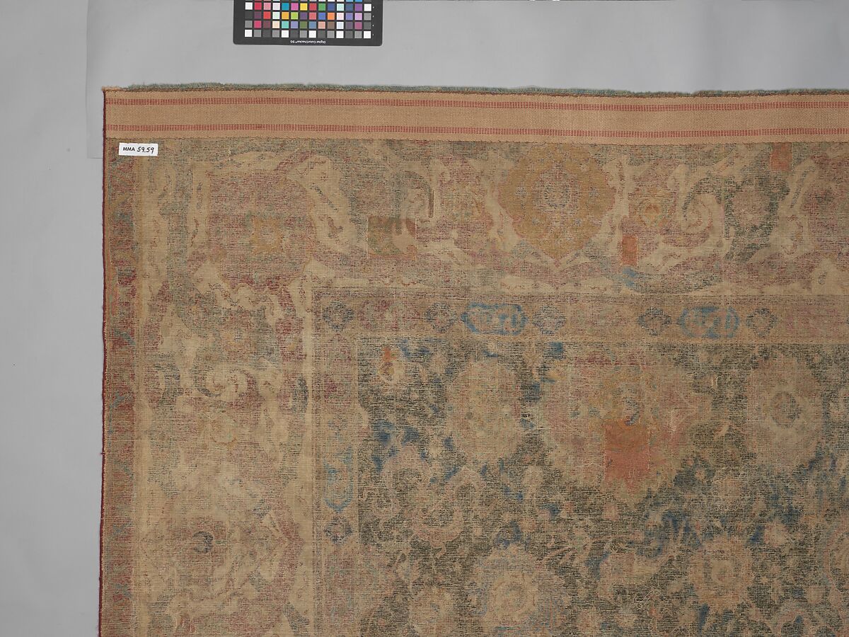 Carpet, Cotton (warp and weft), wool (pile); asymmetrically knotted pile