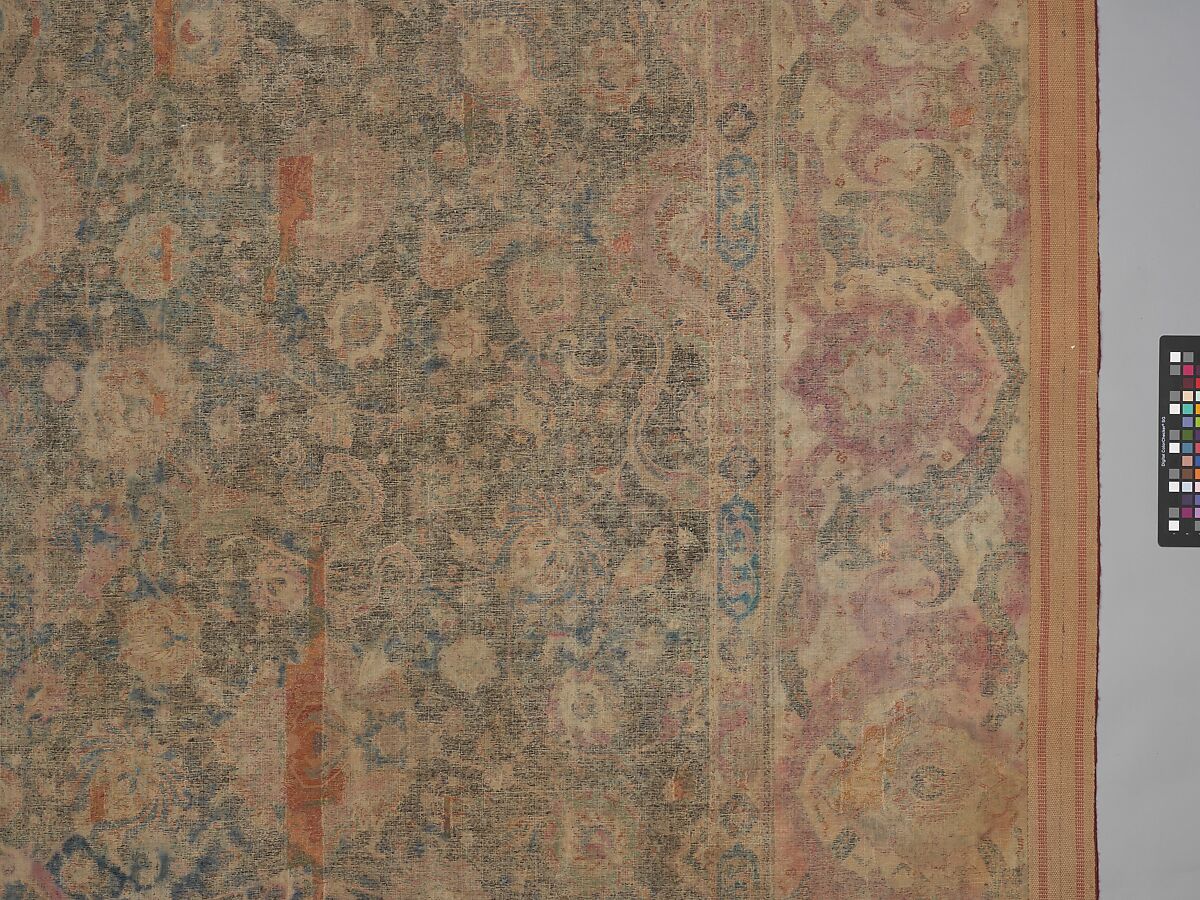 Carpet, Cotton (warp and weft), wool (pile); asymmetrically knotted pile