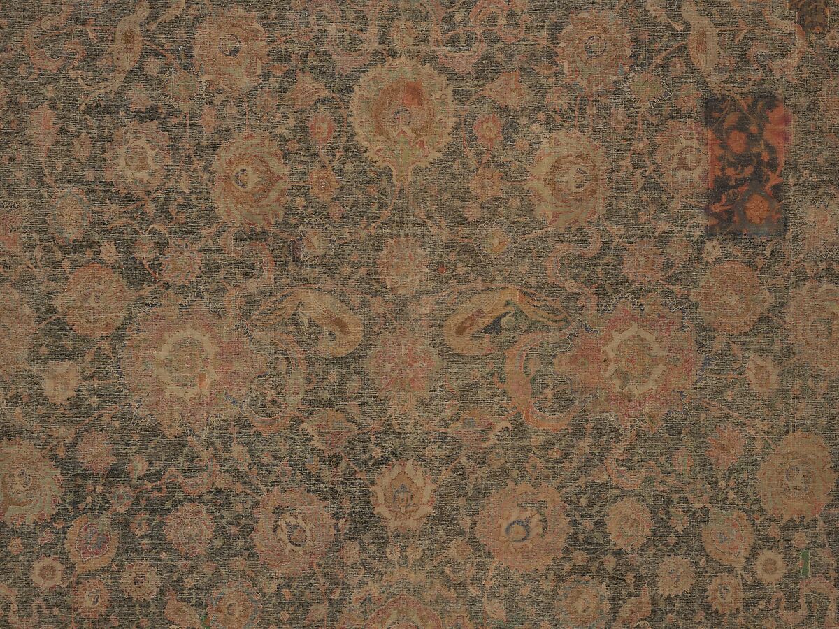 Carpet, Cotton (warp and weft), wool (pile); asymmetrically knotted pile