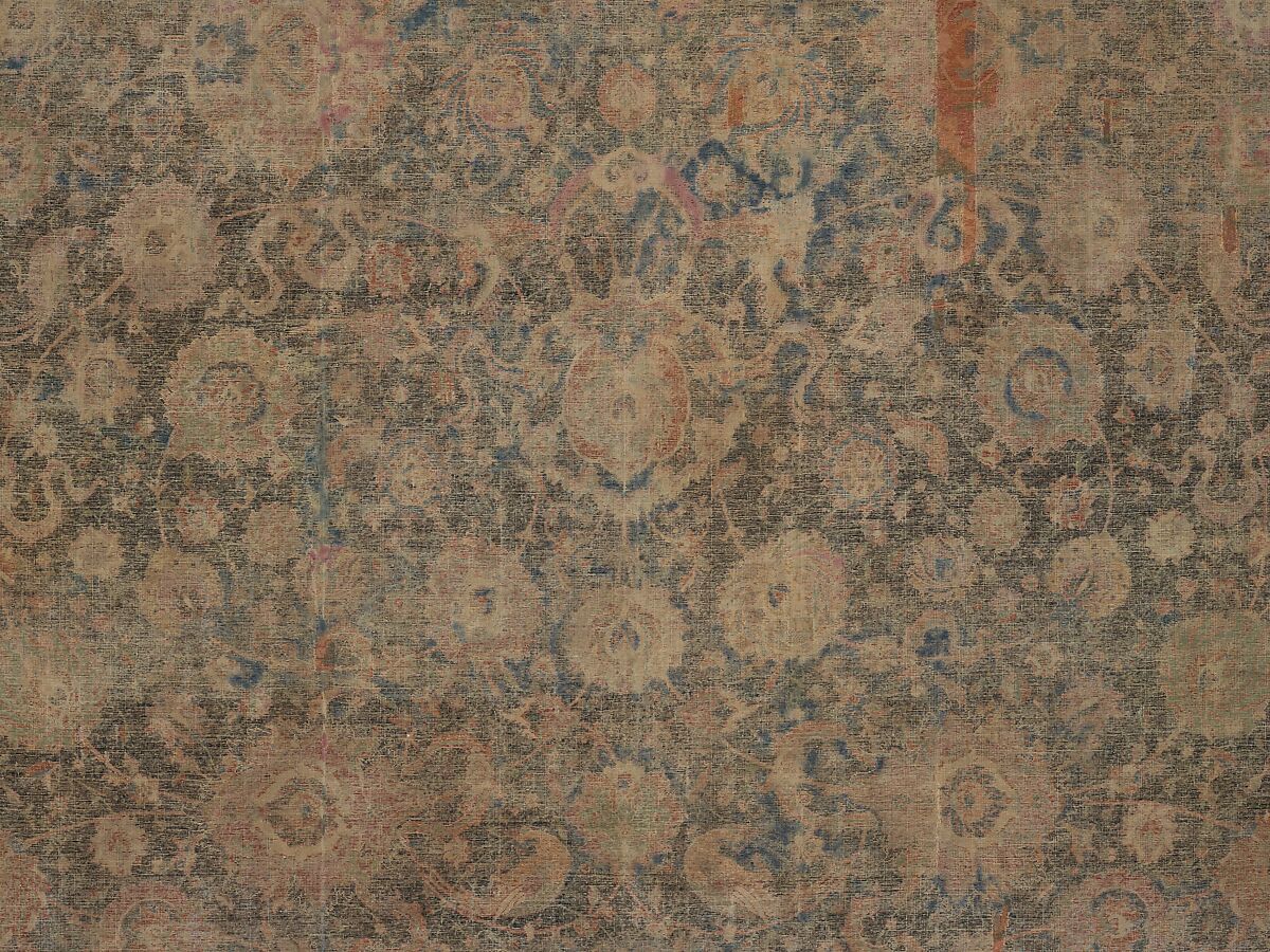 Carpet, Cotton (warp and weft), wool (pile); asymmetrically knotted pile