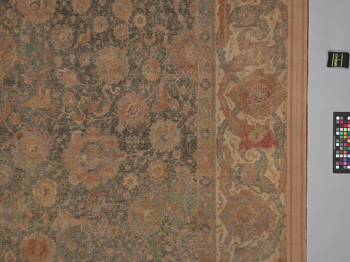 Carpet, Cotton (warp and weft), wool (pile); asymmetrically knotted pile