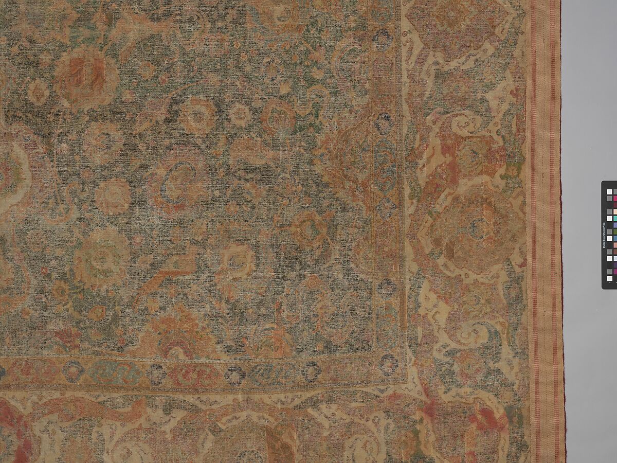 Carpet, Cotton (warp and weft), wool (pile); asymmetrically knotted pile