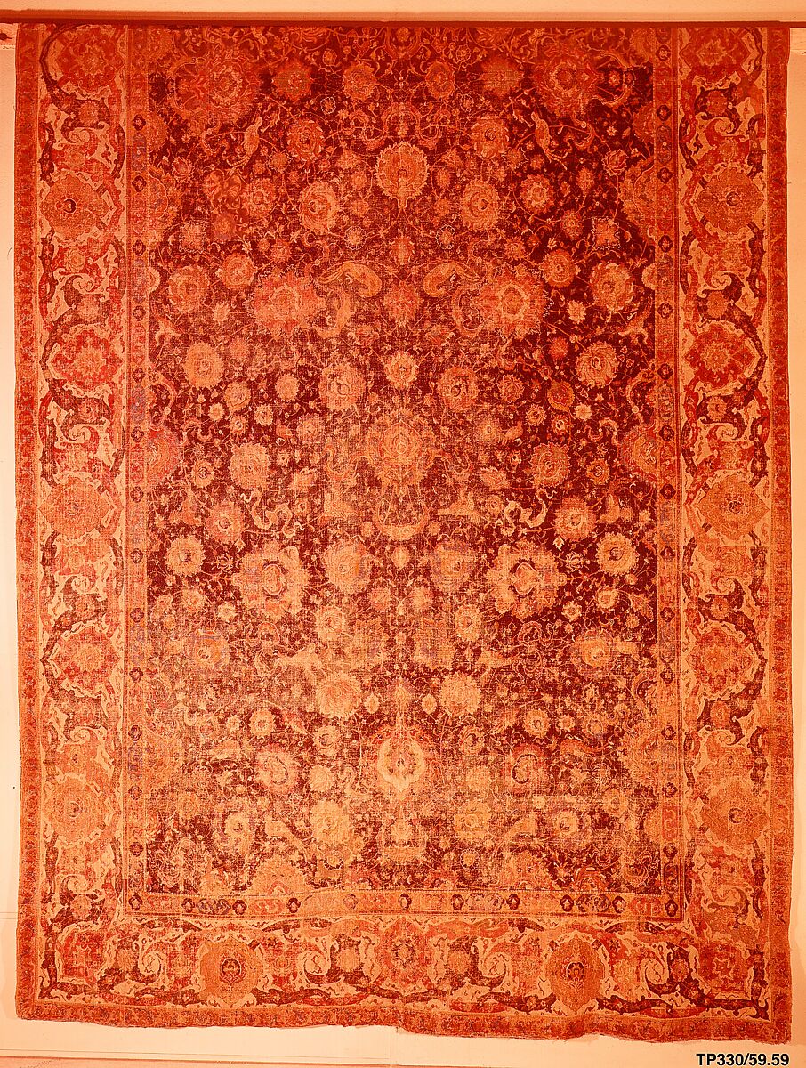 Carpet, Cotton (warp and weft), wool (pile); asymmetrically knotted pile