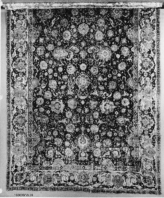 Carpet, Cotton (warp and weft), wool (pile); asymmetrically knotted pile