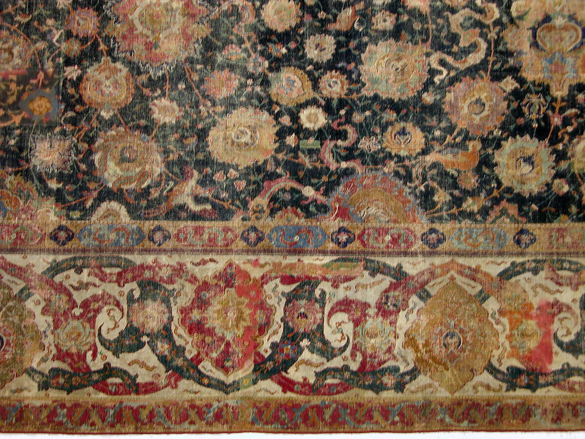 Carpet, Cotton (warp and weft), wool (pile); asymmetrically knotted pile