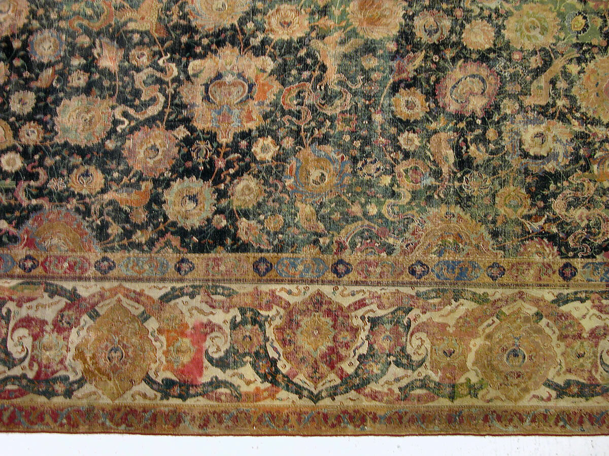 Carpet, Cotton (warp and weft), wool (pile); asymmetrically knotted pile