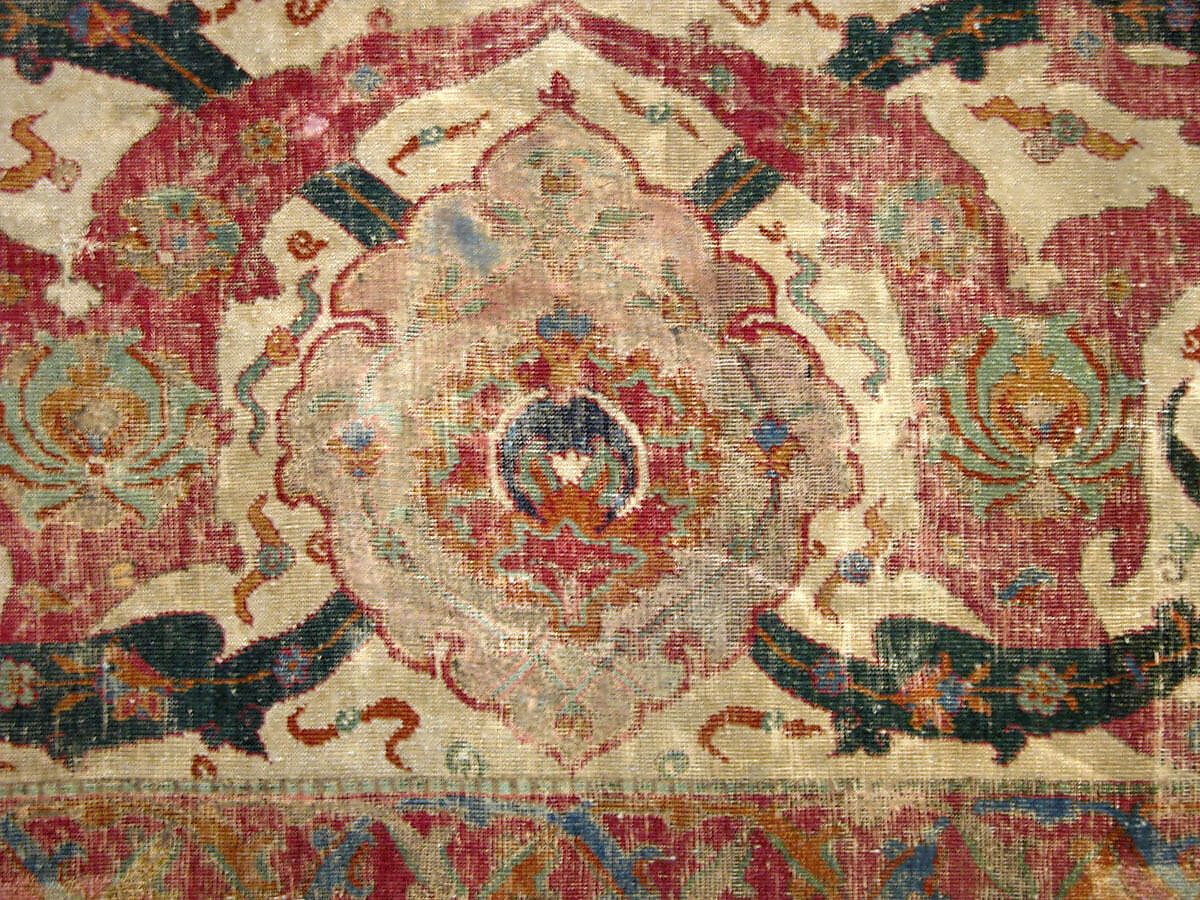 Carpet, Cotton (warp and weft), wool (pile); asymmetrically knotted pile