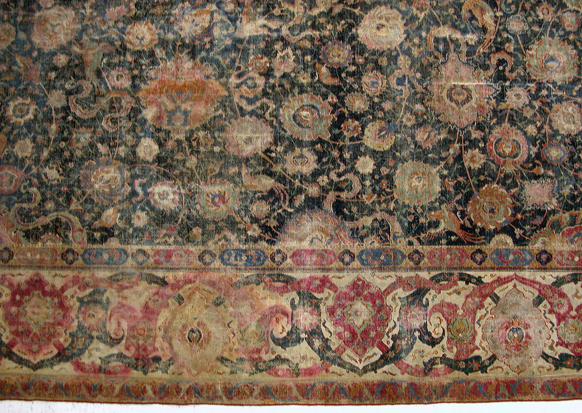 Carpet, Cotton (warp and weft), wool (pile); asymmetrically knotted pile