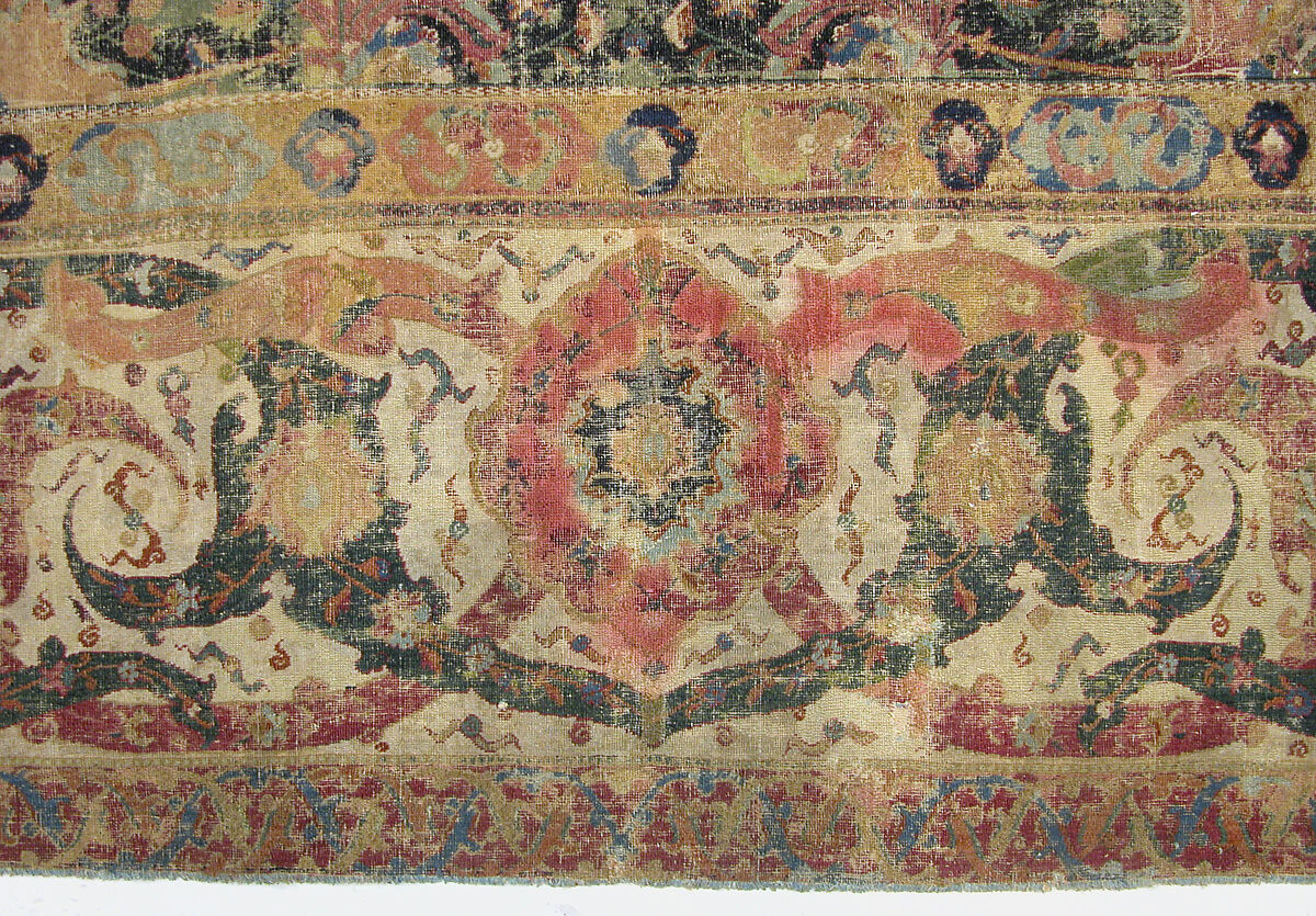 Carpet, Cotton (warp and weft), wool (pile); asymmetrically knotted pile