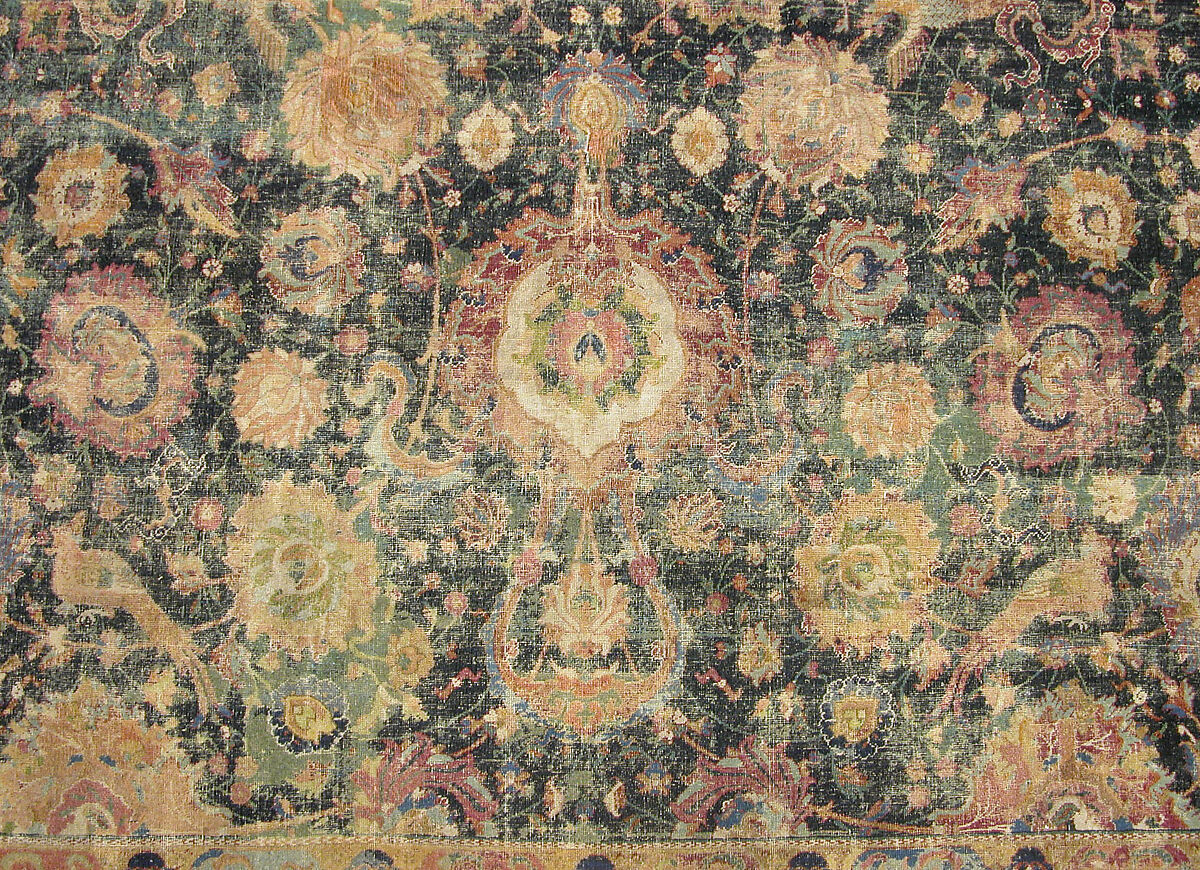 Carpet, Cotton (warp and weft), wool (pile); asymmetrically knotted pile