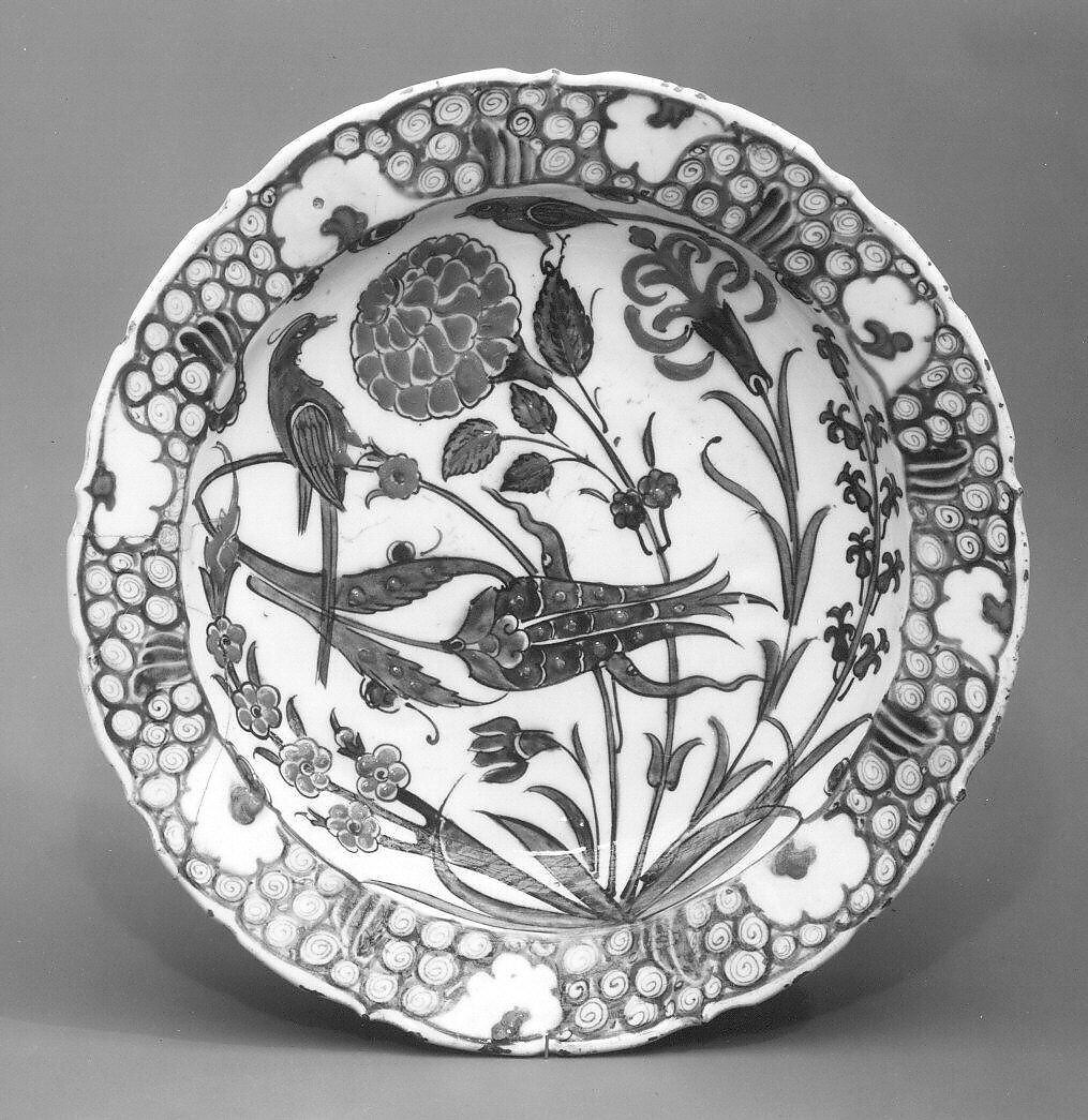 Dish Depicting Two Birds among Flowering Plants, Stonepaste; polychrome painted under transparent glaze
