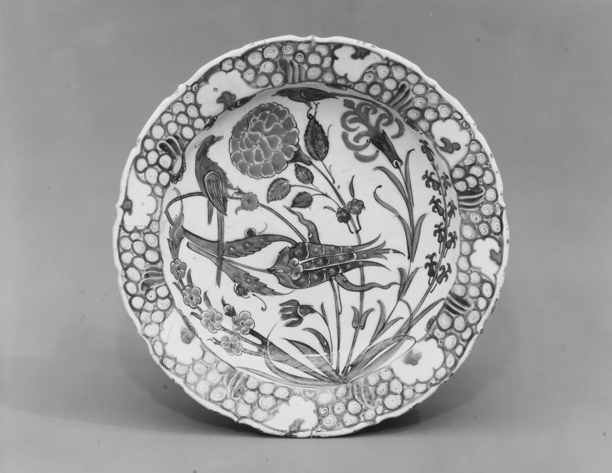 Dish Depicting Two Birds among Flowering Plants, Stonepaste; polychrome painted under transparent glaze