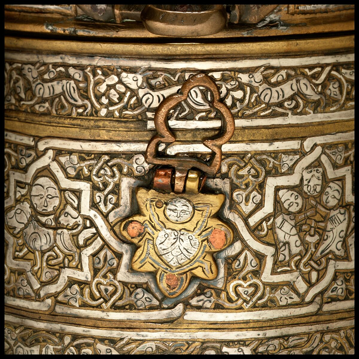Inkwell with Zodiac Signs, Brass; cast, inlaid with silver, copper, and black compound