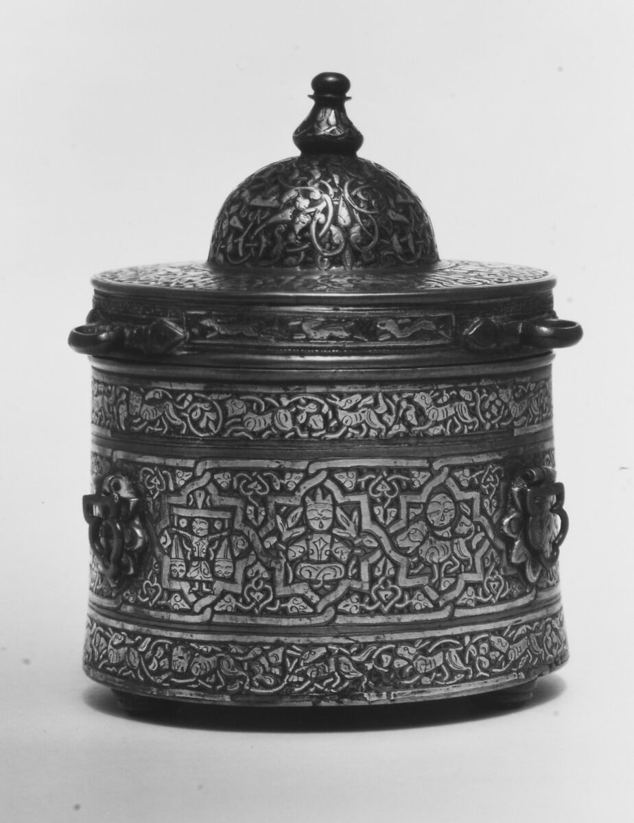 Inkwell with Zodiac Signs, Brass; cast, inlaid with silver, copper, and black compound