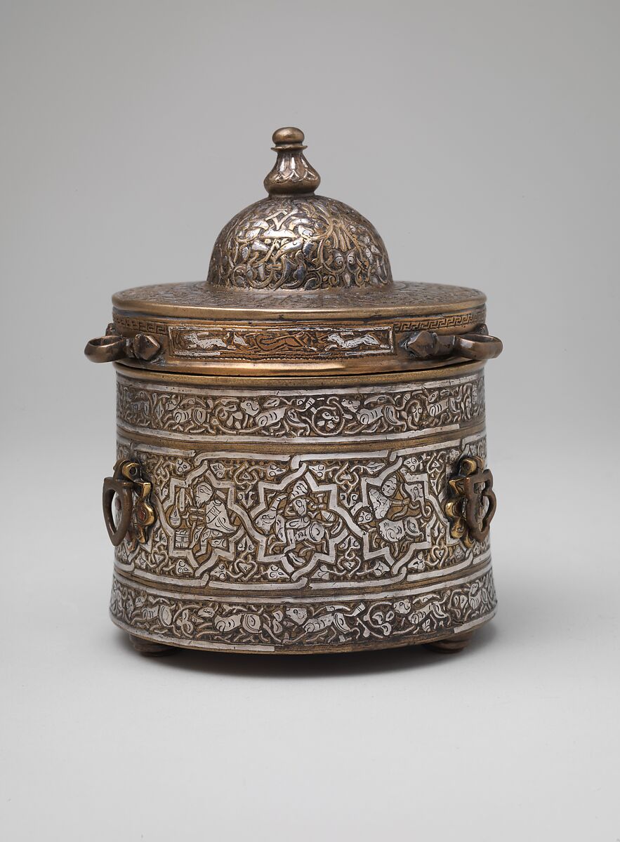 Inkwell with Zodiac Signs, Brass; cast, inlaid with silver, copper, and black compound