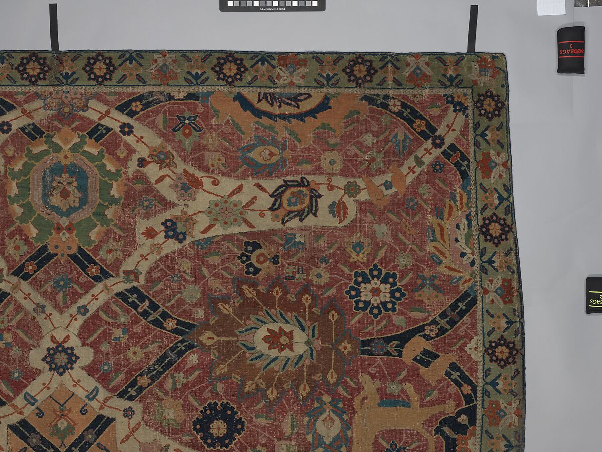 Carpet, Cotton (warp and weft), wool (weft and pile); asymmetrically knotted pile