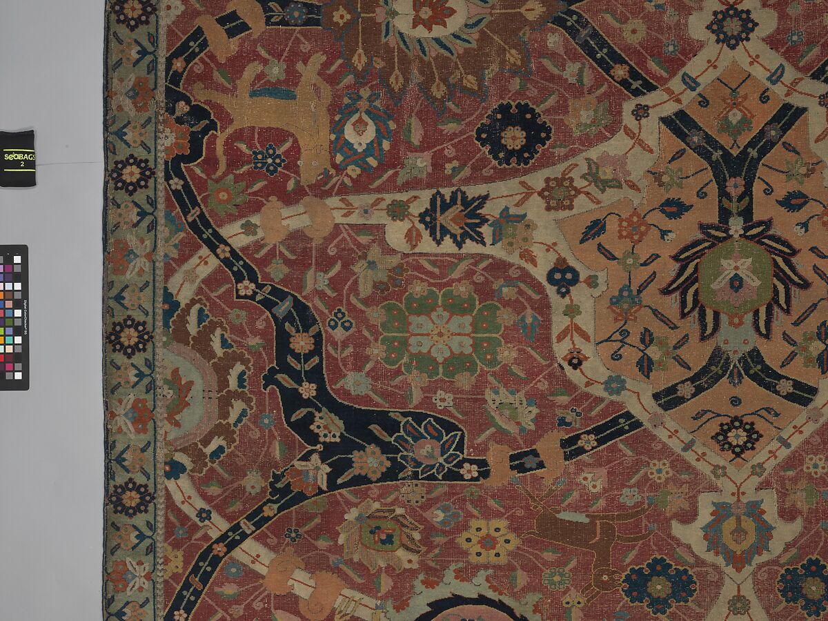 Carpet, Cotton (warp and weft), wool (weft and pile); asymmetrically knotted pile